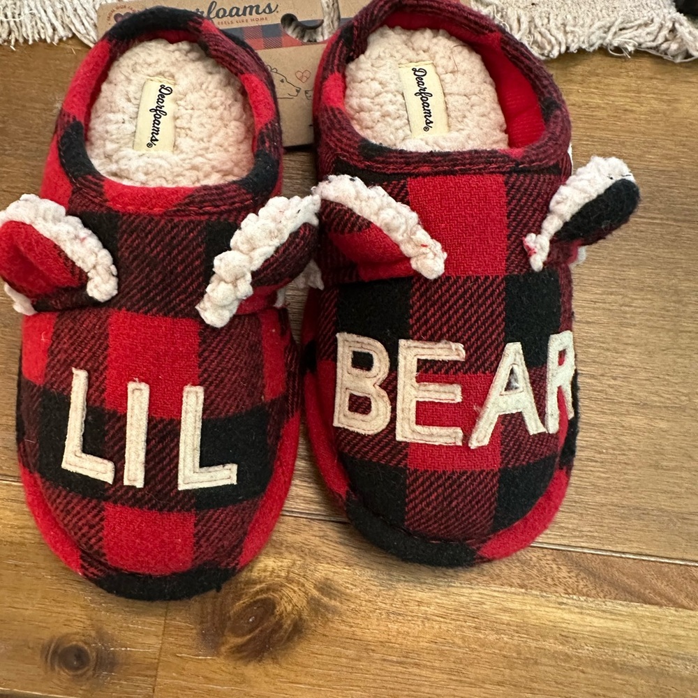 NWT Dearfoams Lil Bear Slippers Limited Edition Buffalo Plaid Size Child’s 13-1